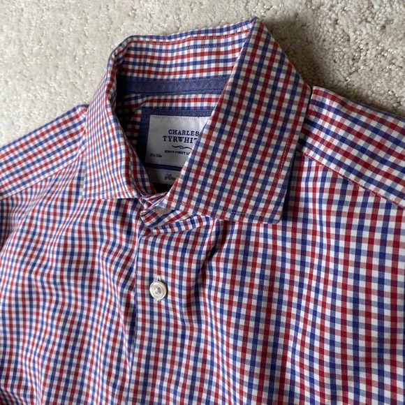 Charles Tyrwhitt Other - Charles Tyrwhitt Shirt Mens 15.5/33 Red Blue Gingham Slim Fit Cotton Button Down